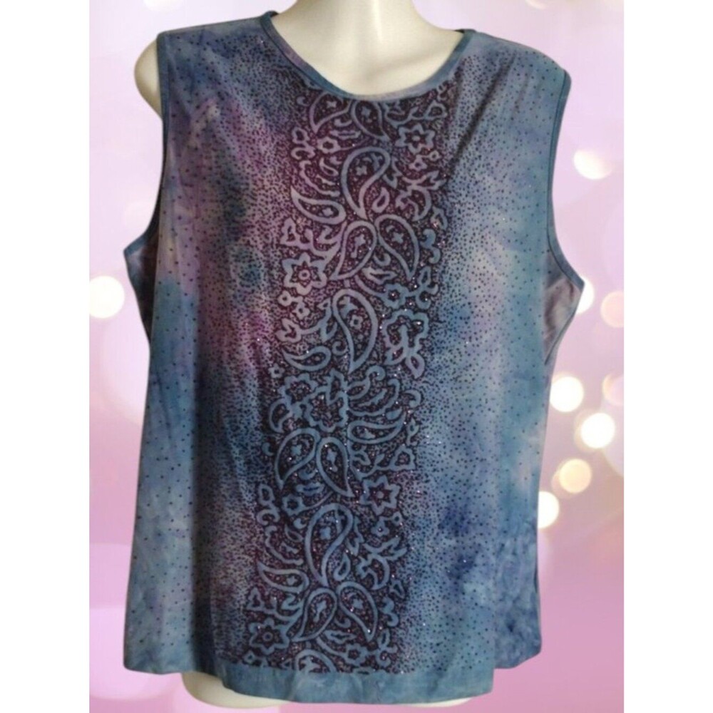 Educe Sparkly Embellished Paisley Blue-Purple Paisley sleeveless Top Size Large